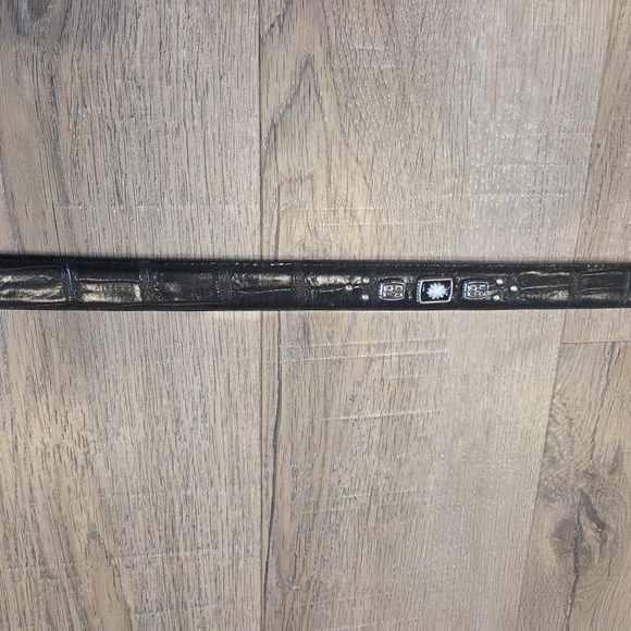 Brighton Black Embossed Leather Medalion Silver Buckle Belt Women's Size L 34 - Picture 7 of 12